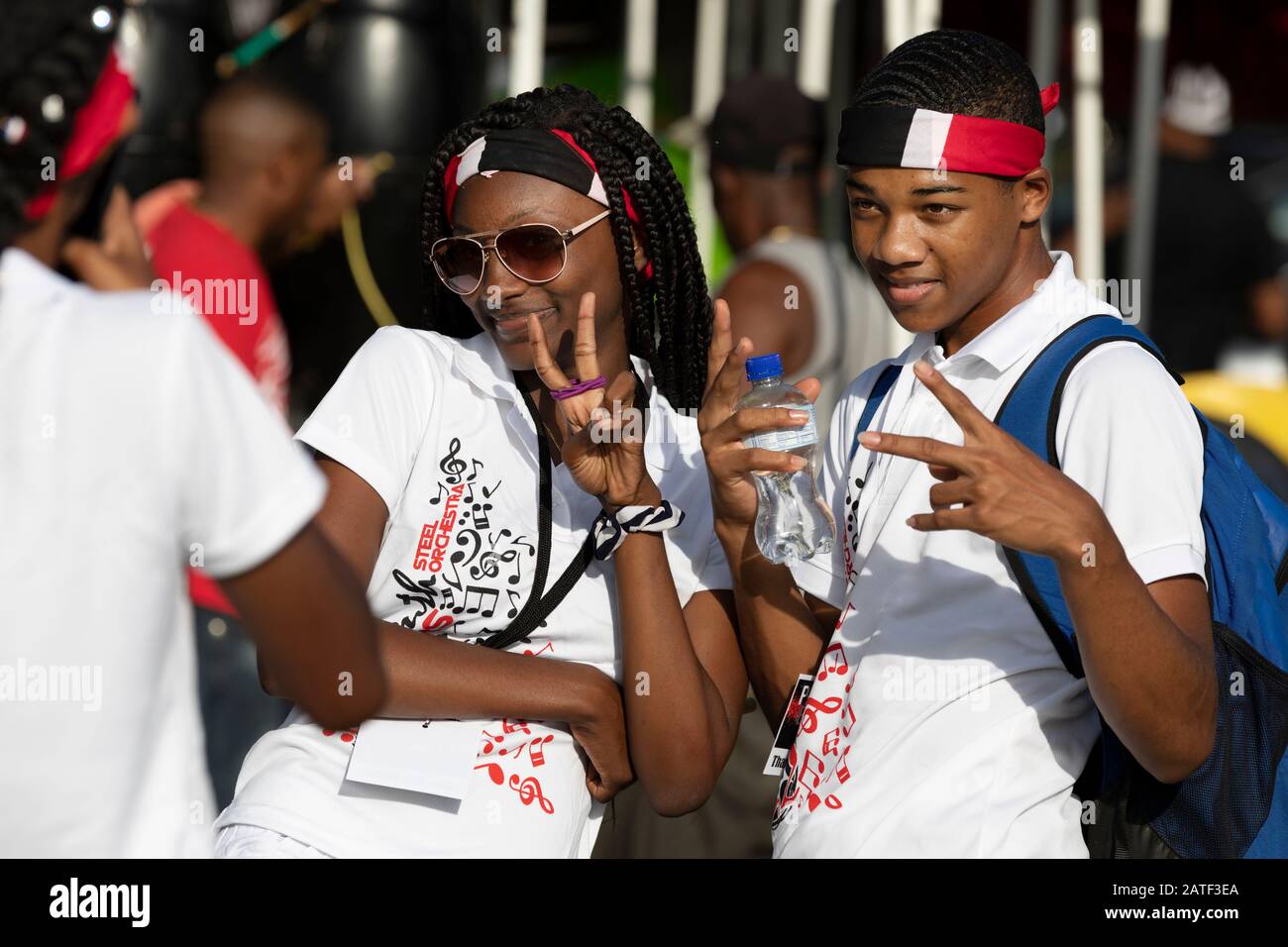 Young people posing for a selfie, Port of Spain, Trinidad & Tobago Stock Photo