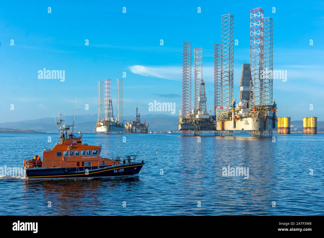 Oil Rigs in Cromarty Firth, Scotland, United Kingdom Stock Photo