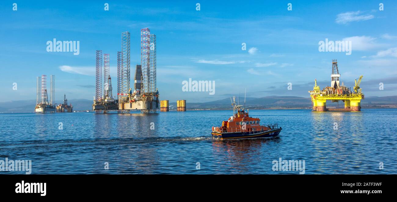 Oil Rigs in Cromarty Firth, Scotland, United Kingdom Stock Photo
