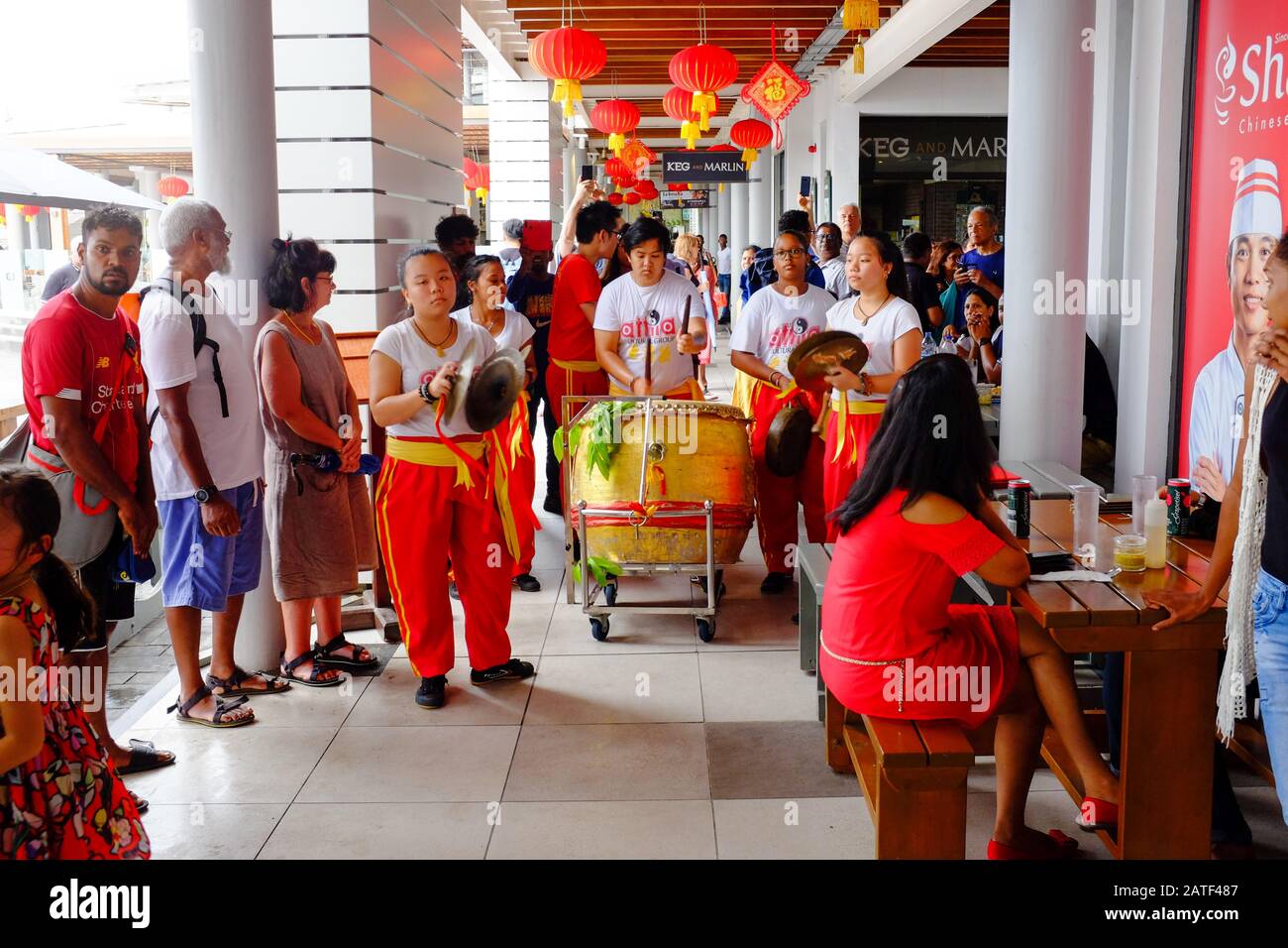 China in Africa: Chinese residents have a parade to celebrate the 2020 Chinese new year in Port Louis, the capital of Mauritius Stock Photo
