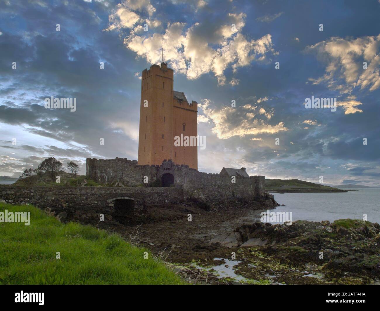 Image of a castle somewhere on Irish seashore in County Cork. Stock Photo