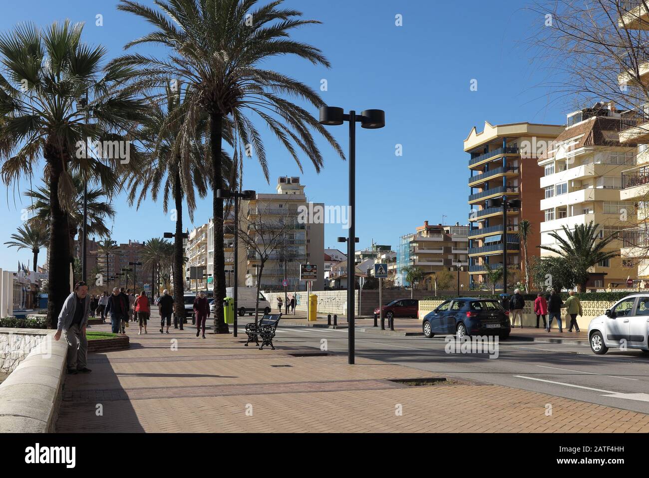 Paseo Marítimo Rey de España, seafront, promenade area, Fuengirola, Costa del Sol, Spain Stock Photo