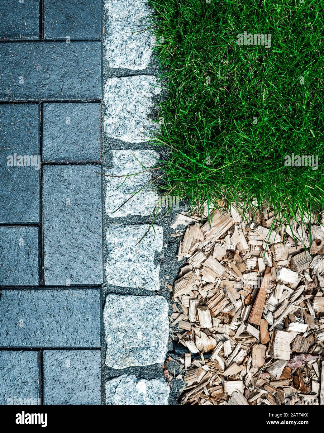 Cobblestone and grass view from above 2 Stock Photo