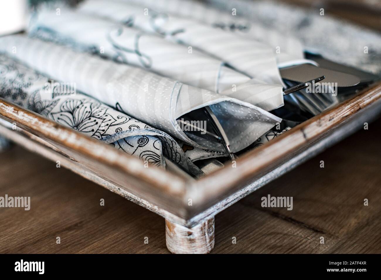 knife and fork ready to serv in tissue Stock Photo