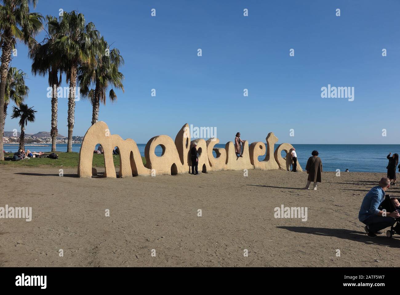 La Malagueta Beach at Paseo Marítimo Cdad. de Melilla, Malaga, Spain Stock Photo