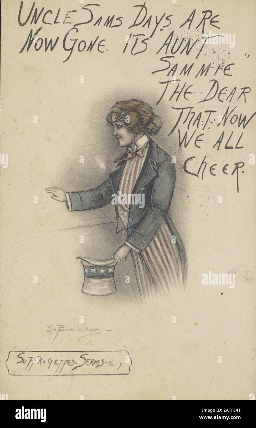 Uncle Sam's Days Are Now Gone - Women's suffrage in the United States 1840' 1920' - Anti suffragette propaganda Stock Photo