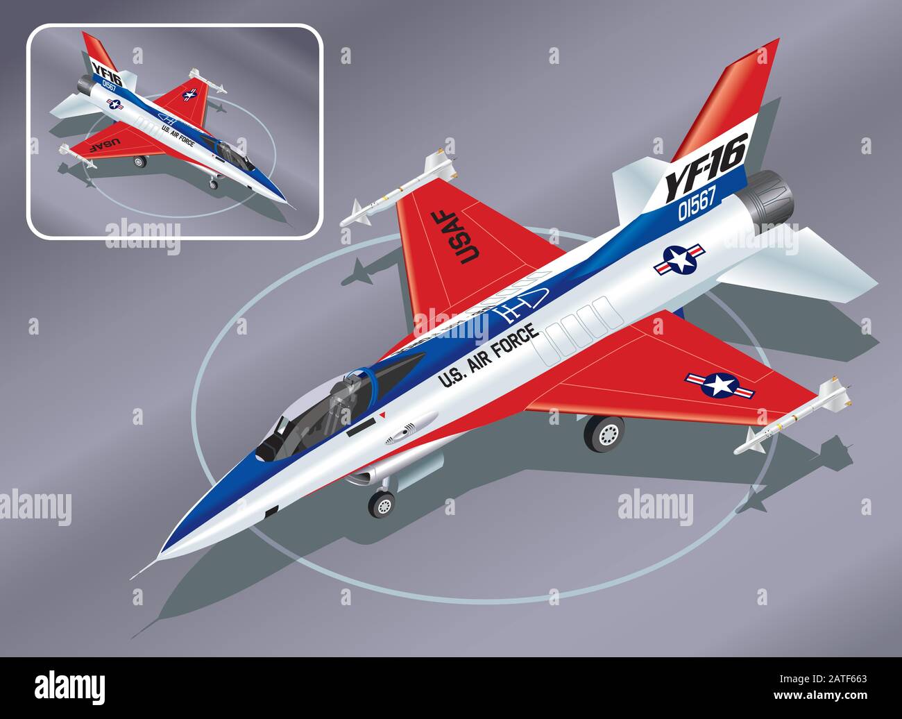Detailed Isometric Vector Illustration of an F-16 Falcon Fighter Jet Stock Vector
