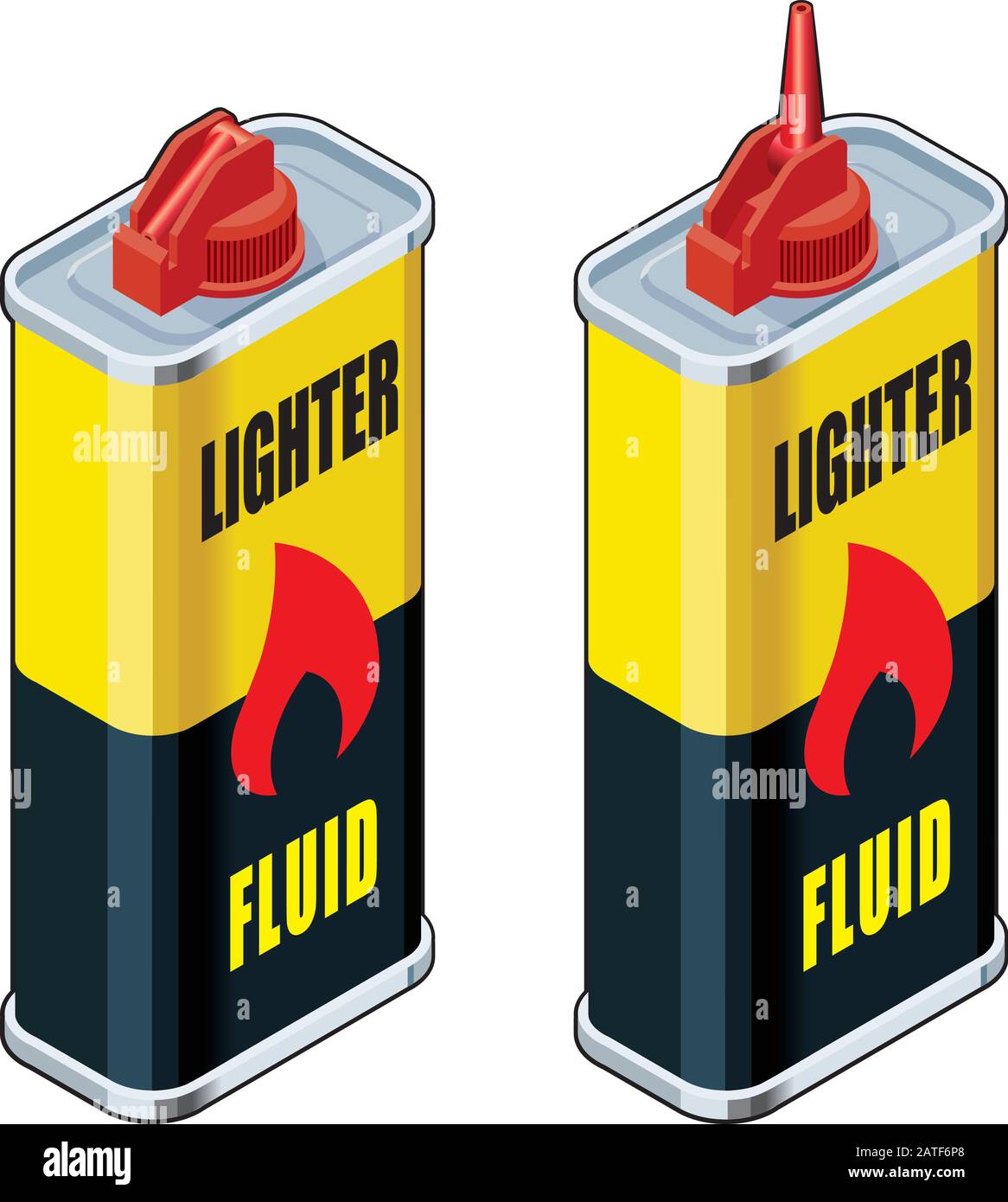 Isometric Vector Illustrations of Closed and Open Lighter Fluid Packs