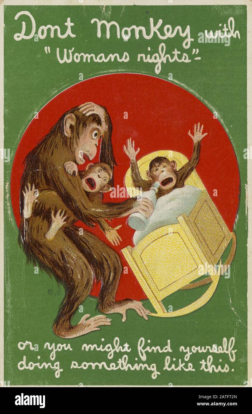 Don't Monkey with  - Woman's Rights -  - Women's suffrage in the United States 1840' 1920' - Anti suffragette propaganda Stock Photo
