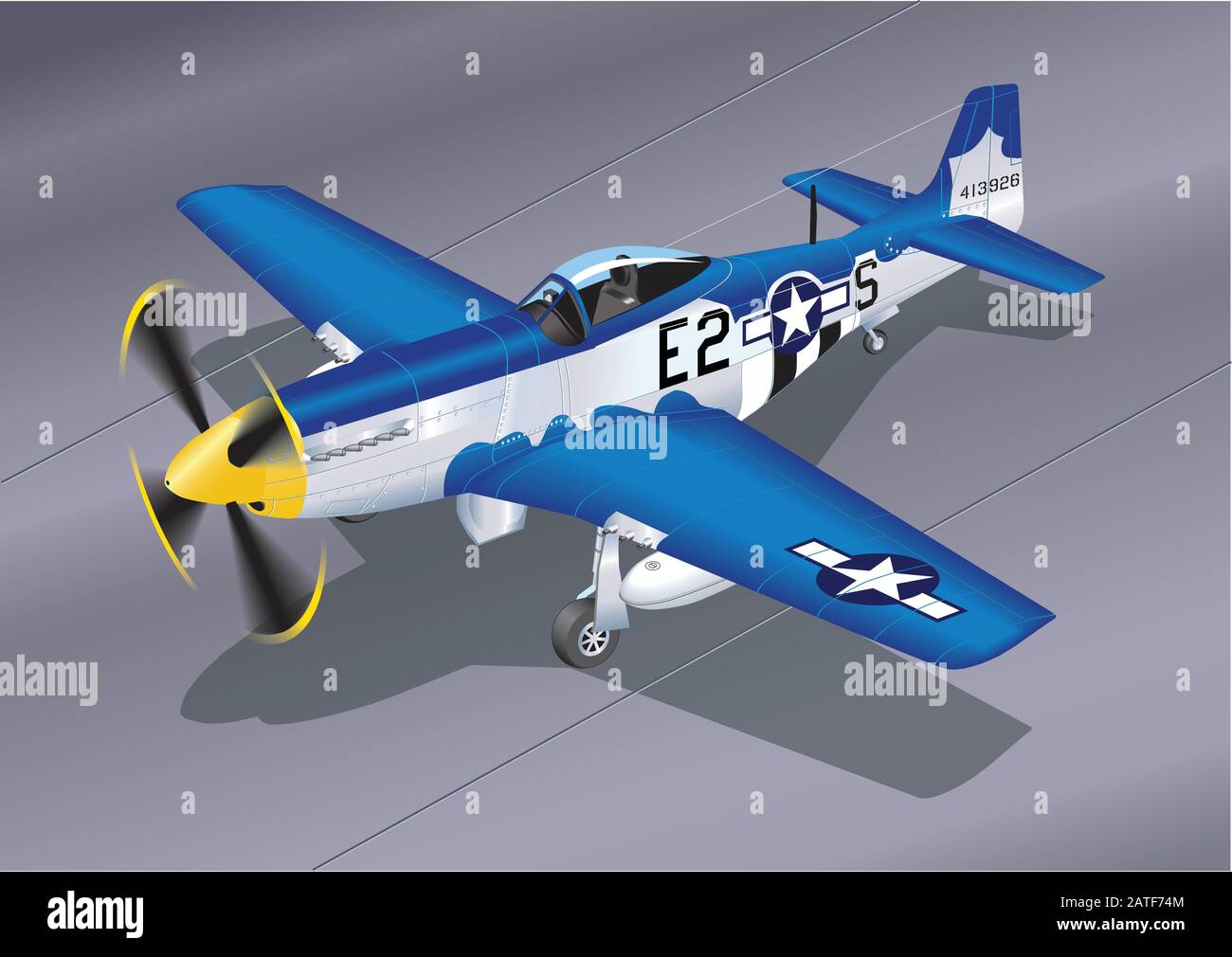 Detailed Vector Illustration of P-51 Mustang 'Easy 2 Sugar' Fighter Plane Stock Vector