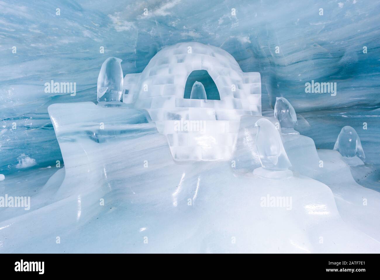 JUNGFRAUJOCH, SWITZERLAND JANUARY 13 2020 Animal ice sculptures in