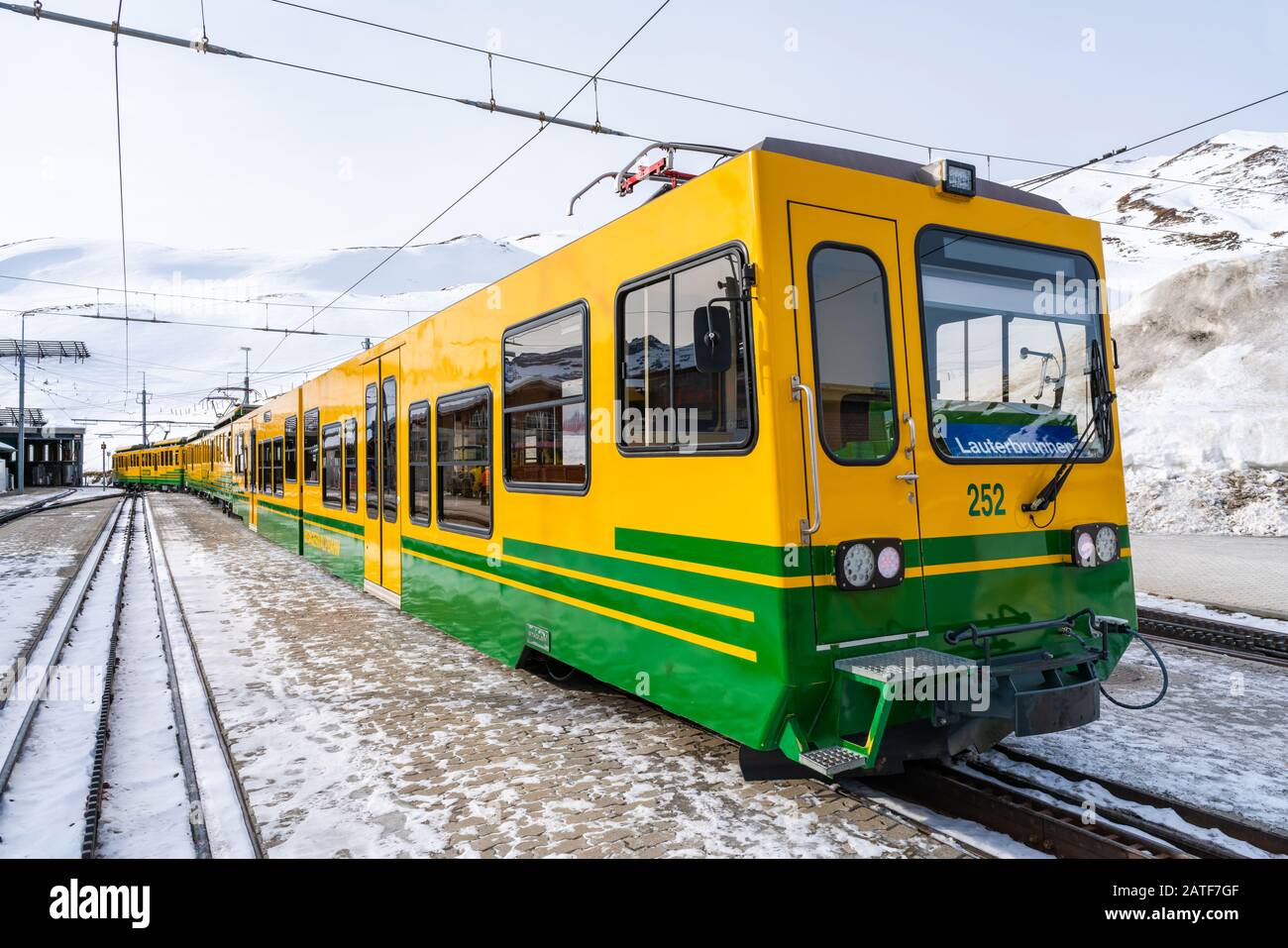 KLEINE SHEIDEGG, SWITZERLAND - JANUARY 13 2020: Cogwheel train on the platform at Kleine Scheidegg railway station Stock Photo