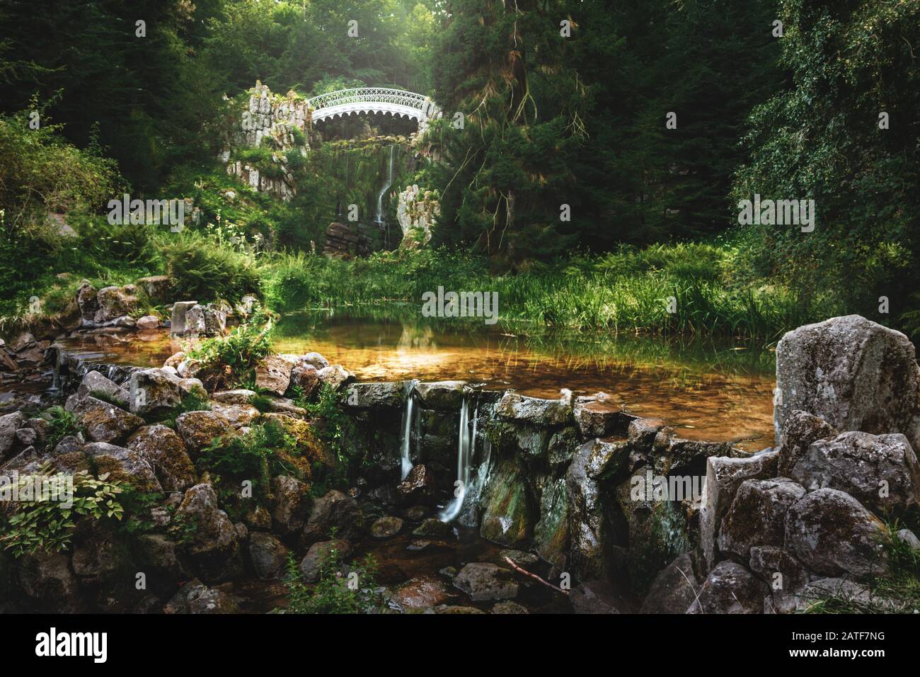 The devil's bridge in the mountain park Bergpark Wilhelmshoehe in Cassel - Germany Stock Photo