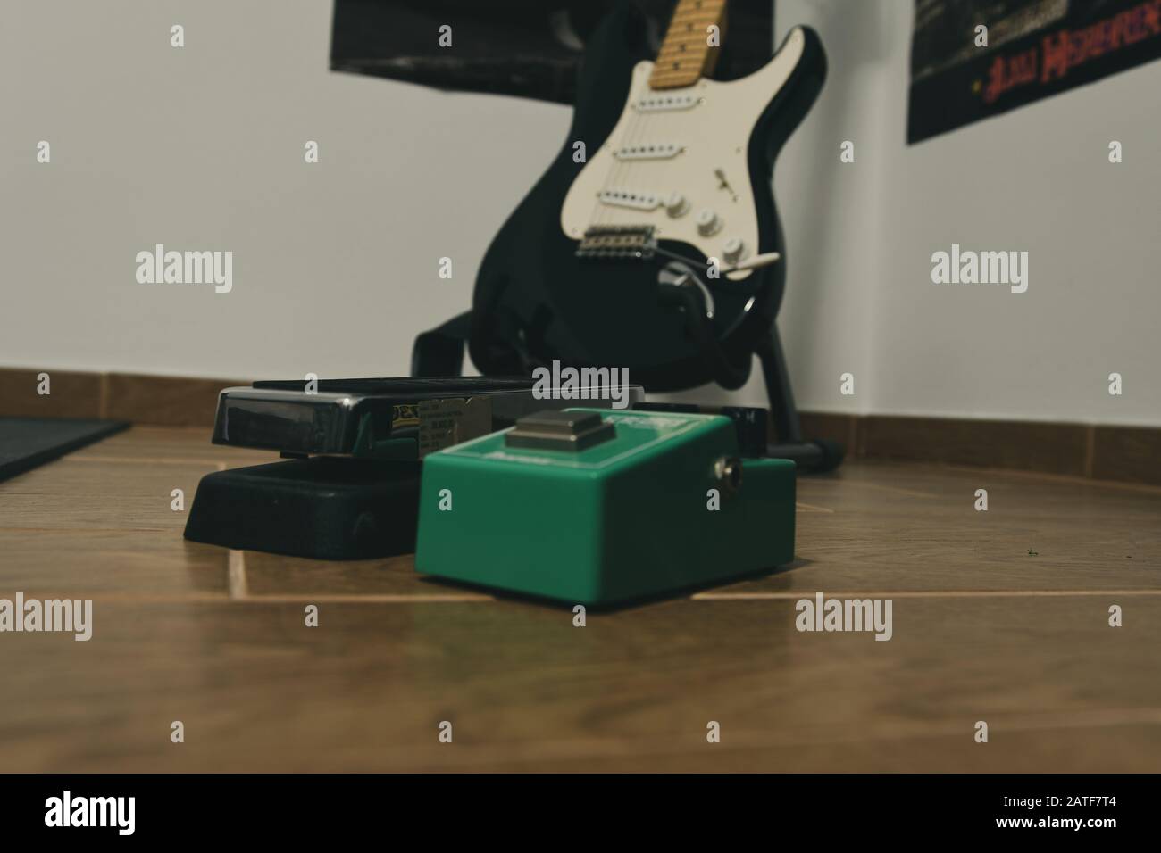Eric Clapton Blackie Replica Fender electric guitar with pedals on the  floor Stock Photo - Alamy
