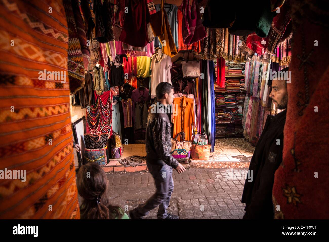 Fabrics stores in Marrakesh souk. Morocco Stock Photo Alamy