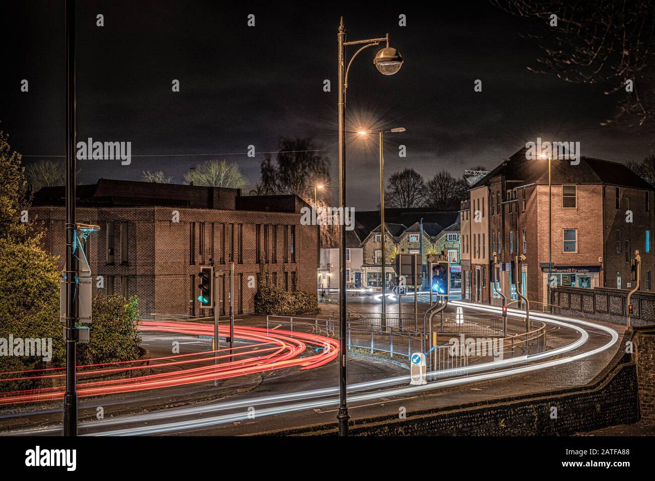 Chichester and the south street area near the law courts at night. Stock Photo