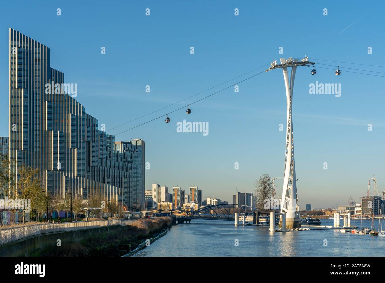London and the Emirates Air Line cable car from North Greenwich to Royal Docks Stock Photo