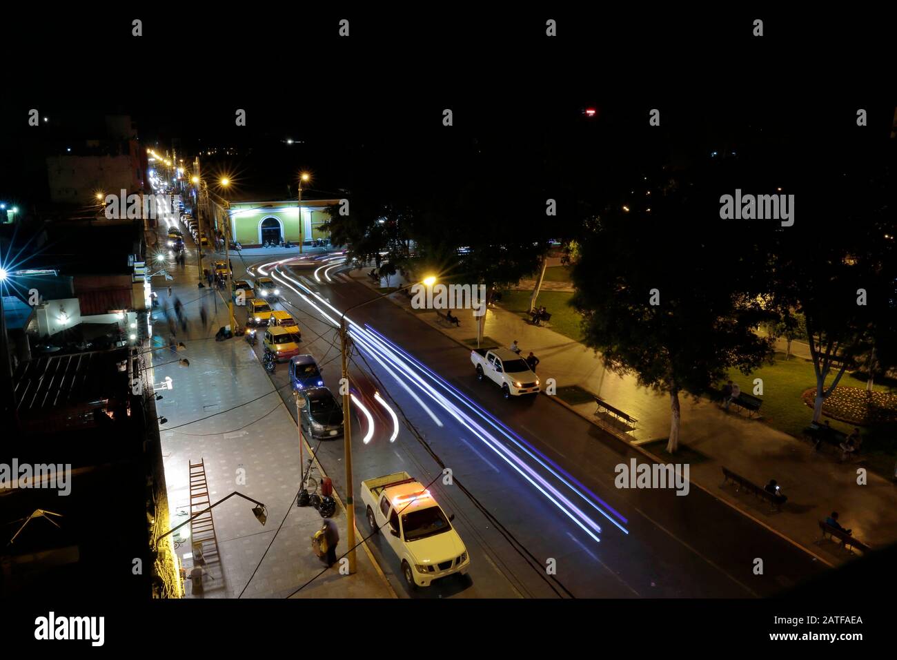 Particular scene of the Ica Plaza de armas during the night. Ica-Peru Stock Photo