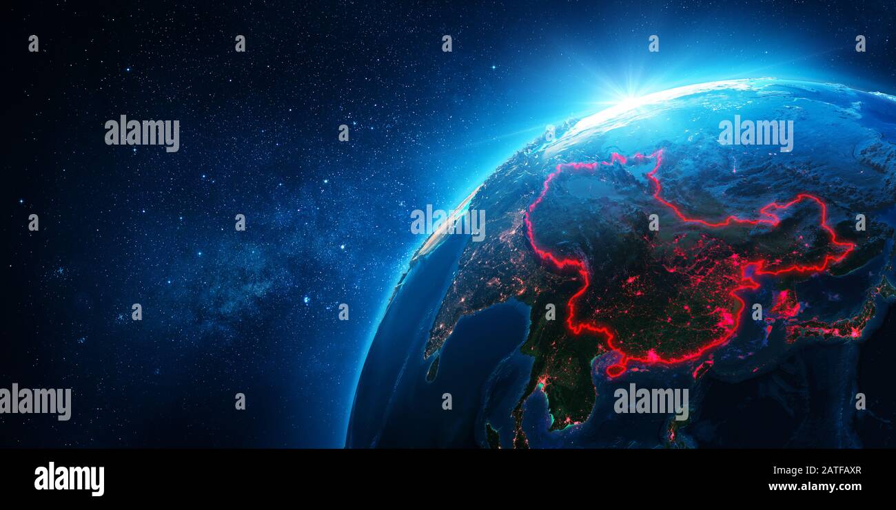 Corona Virus Spreads In Asia - China Alert - elements of this image furnished by NASA - 3d Rendering Stock Photo