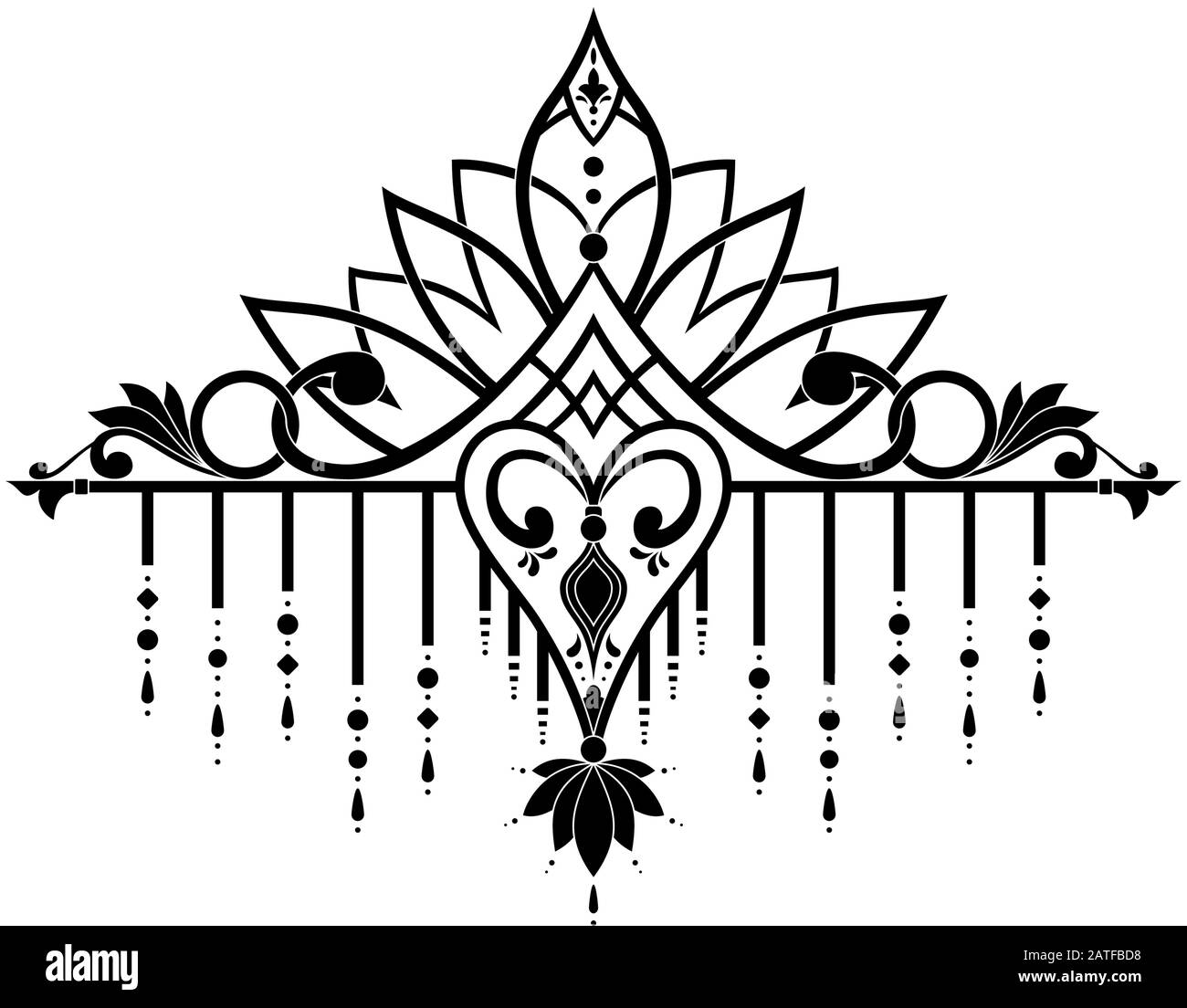 Elegant vector baroque ornament in Victorian style. Exquisite pattern for design, tattoo, posters, decoration and print. Traditional decor east style Stock Vector
