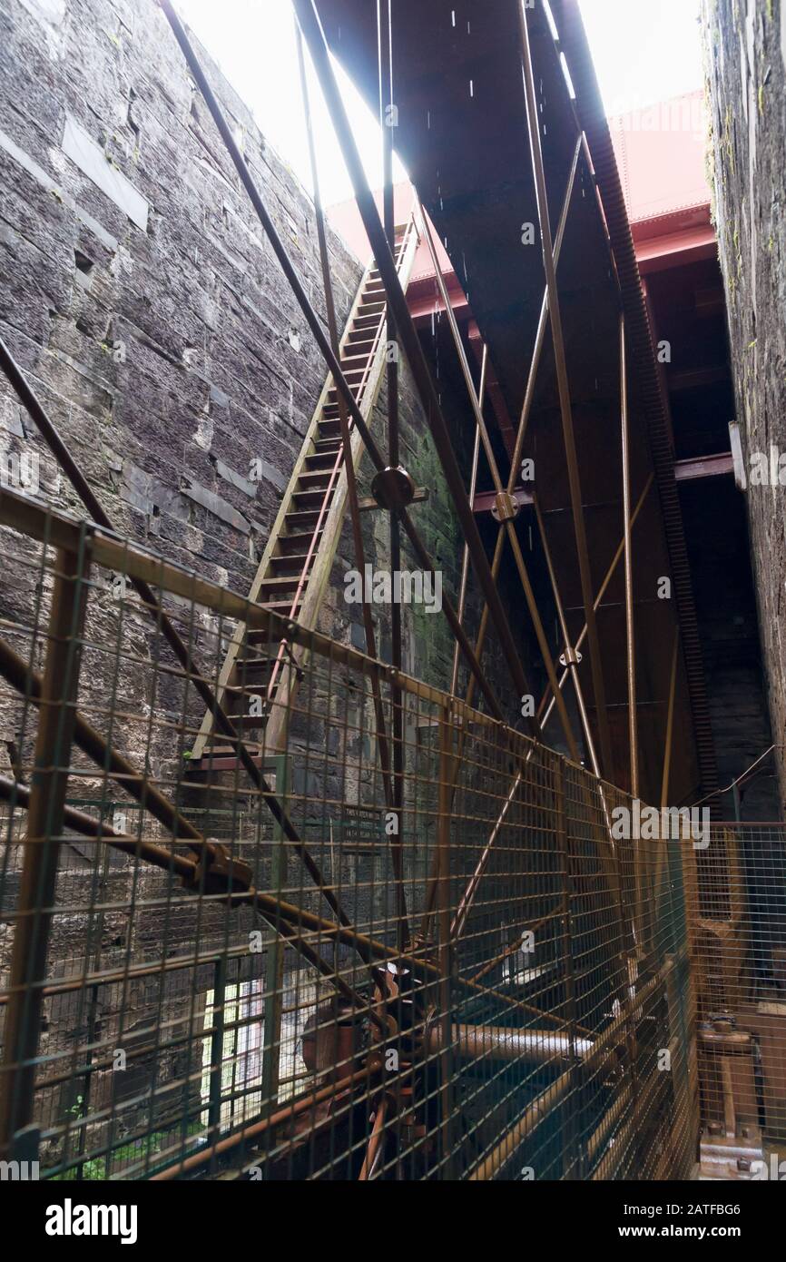the 50 foot diameter suspension waterwheel at National Slate Museum in Llanberis Wales, built in 1870 it provided power for the Dinorwic slate quarry Stock Photo