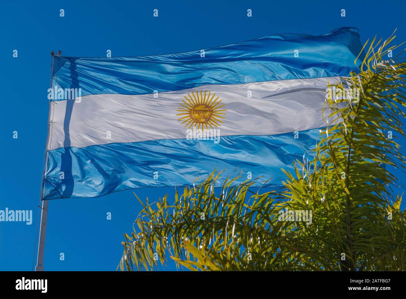 Argentinean National Flag blowing in the wind, Buenos Aires, Argentina, Latin America Stock Photo