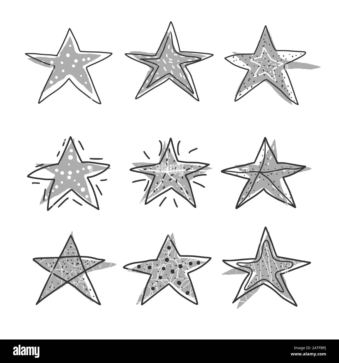 Stars Set Collection Of Simle Elements Hand Drawn Symbols In Various