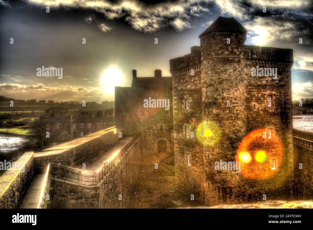 Blackness Castle, Blackness, Scotland. Artistic silhouetted view of the historic Blackness Castle. Stock Photo
