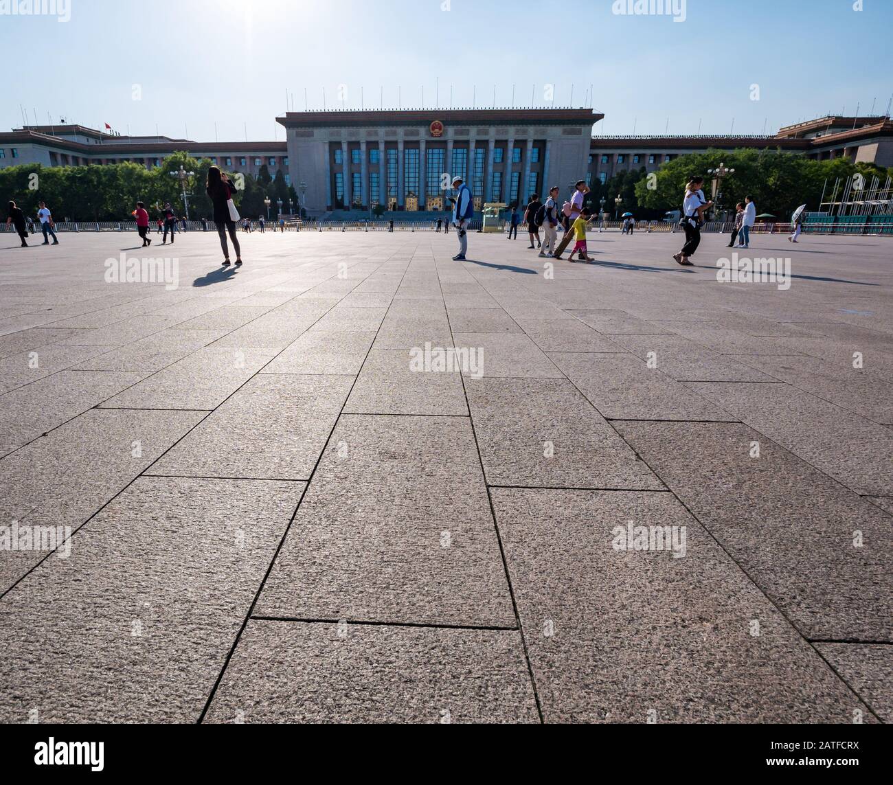 Mausoleum of Mao Zedong (Chairman Mao) with people in Tiananmen Square, Beijing, People's Republic of China Stock Photo