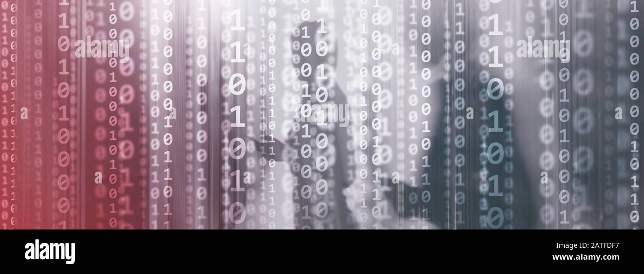 Digital Binare Code on Data Center Background. Technology Panoramic Wallpaper for your Business Stock Photo