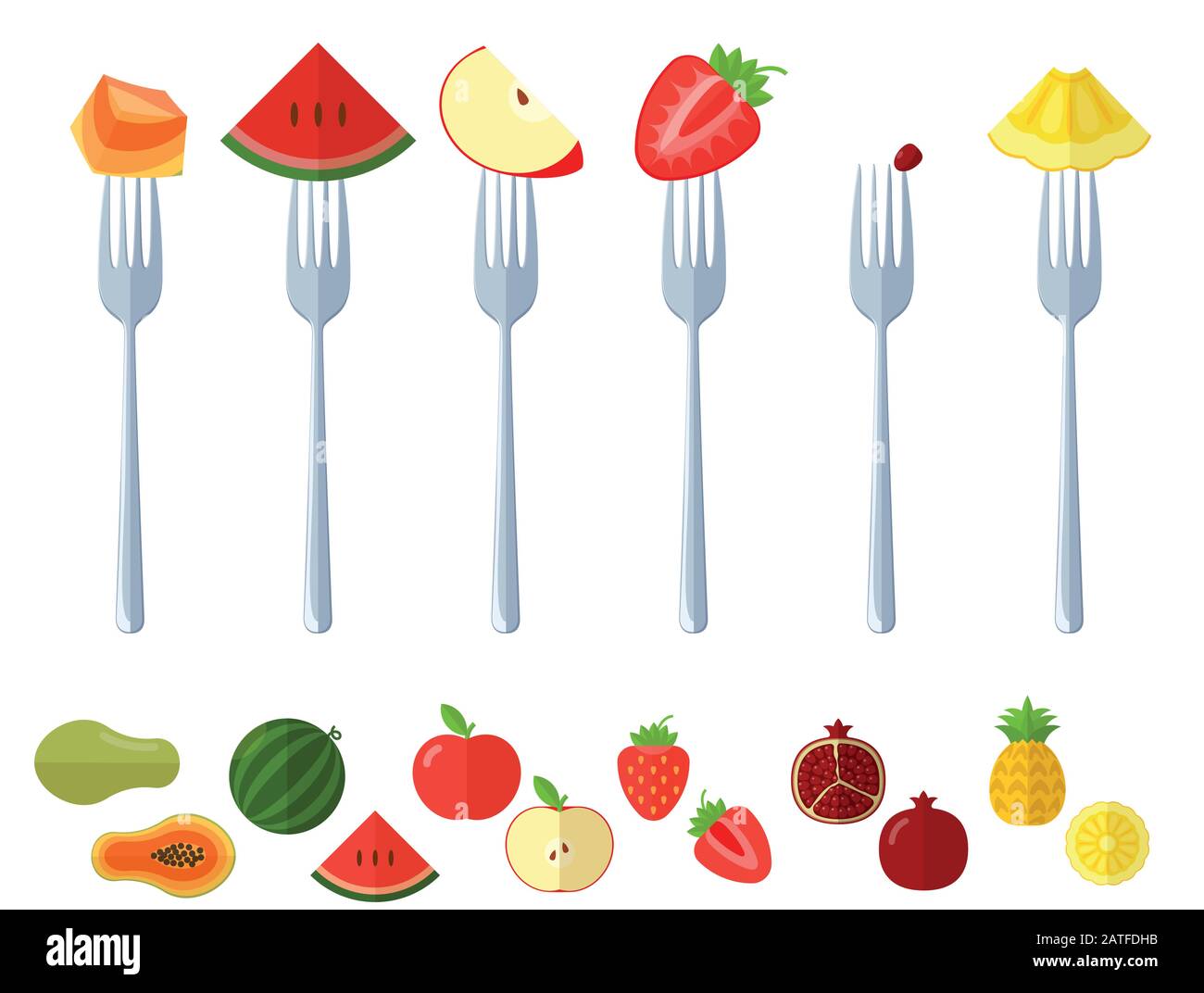 fresh juisy raw fruits on the forks Stock Vector