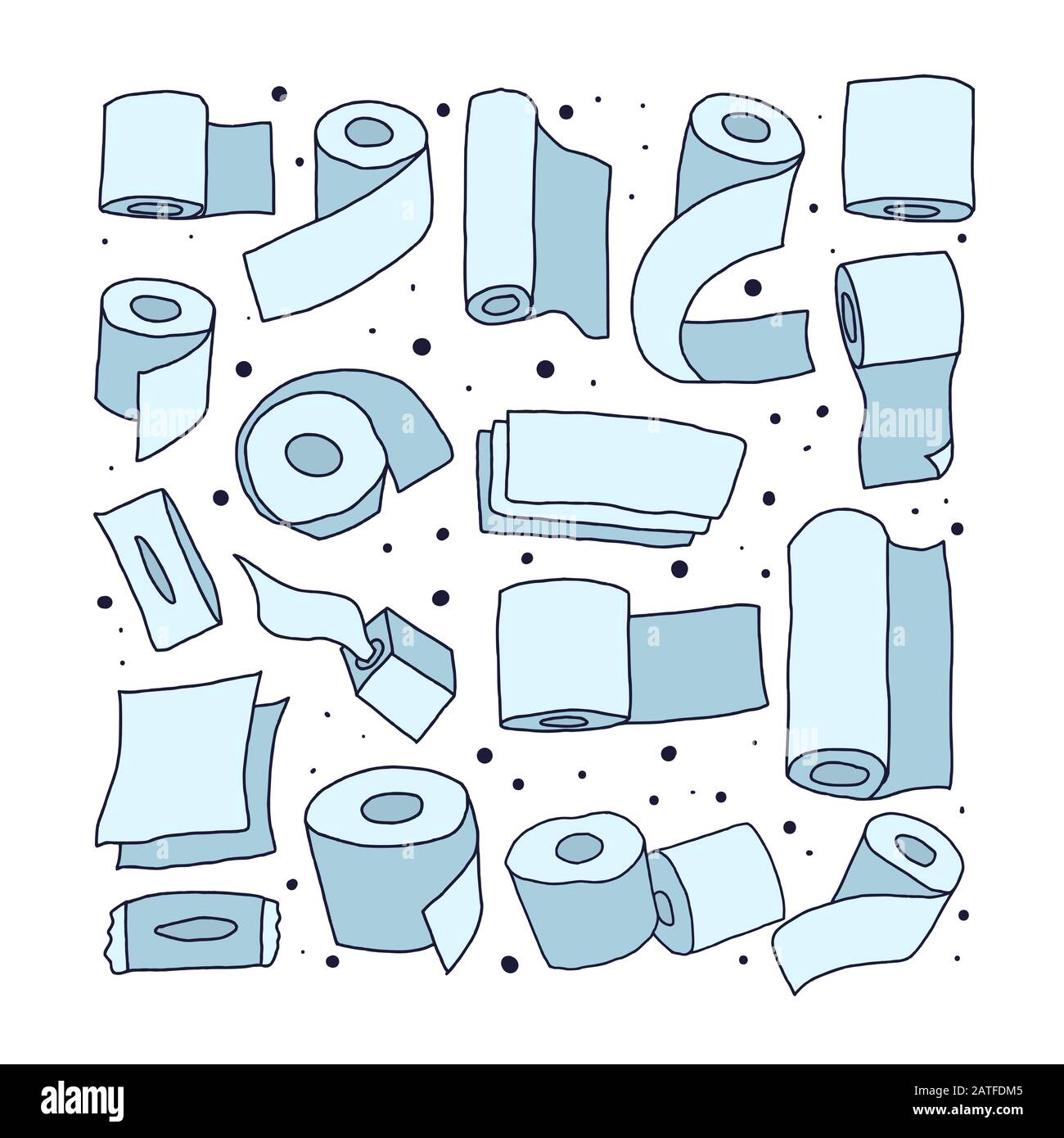 Toilet papers and napkins set isolated on white background. Bath