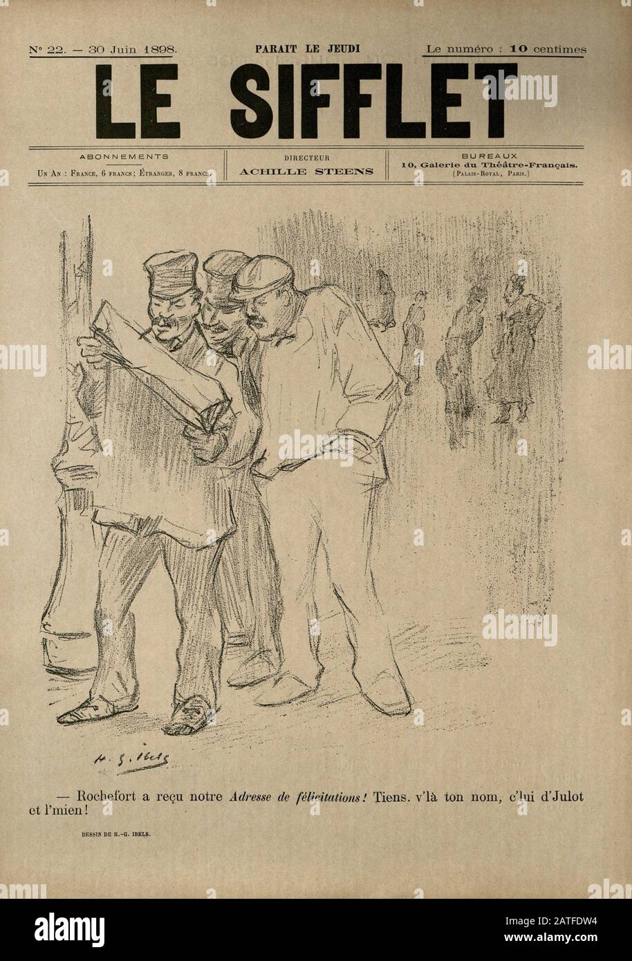 The Dreyfus Affair 1894-1906 - Le Sifflet, June 29, 1898 -  French illustrated newspaper Stock Photo