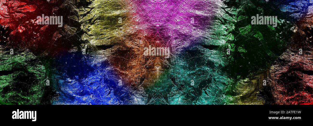 abstract multi colored liquid metal, panoramic image, rainbow background photo Stock Photo