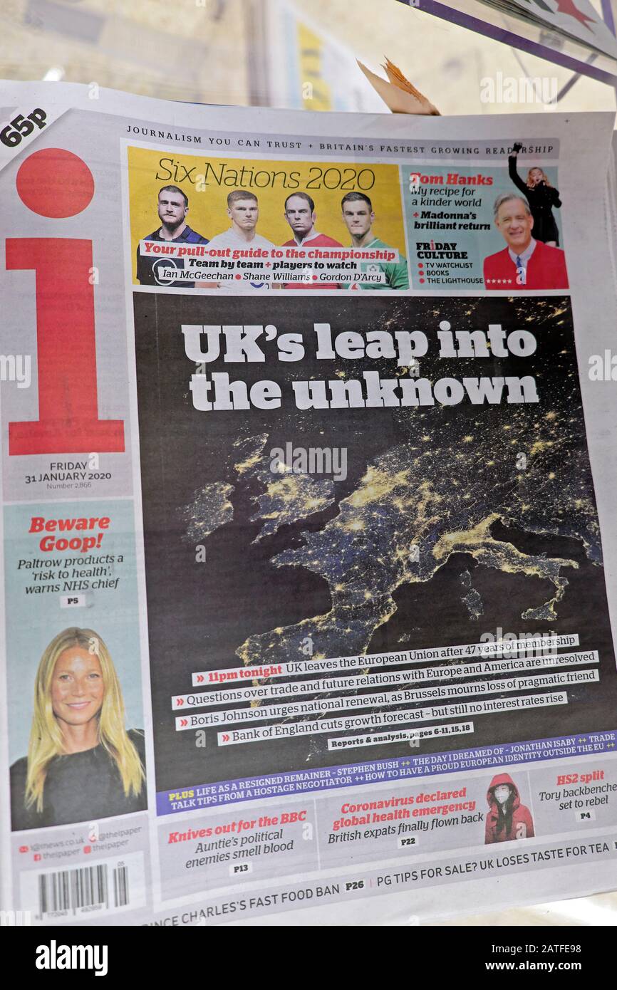 Brexit Day i newspaper front page headline headlines in  London England UK Stock Photo