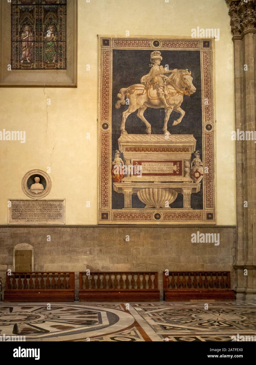Equestrian Monument of Niccolò da Tolentino, fresco by Andrea del Castagno, Florence Duomo Stock Photo