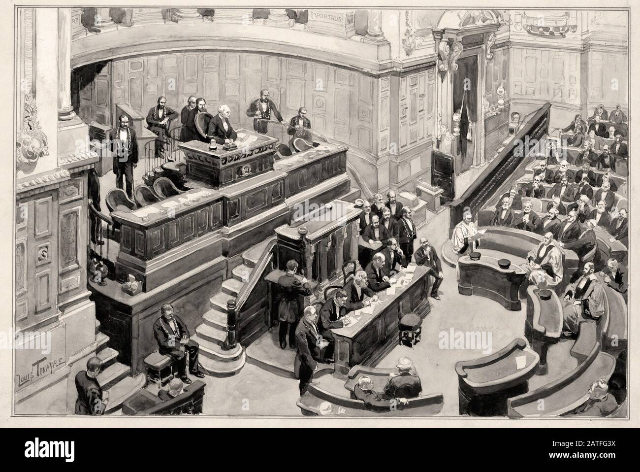 The Dreyfus Affair 1894-1906 -   Courtroom Scene (by Louis Tinayre) - court drawing Stock Photo