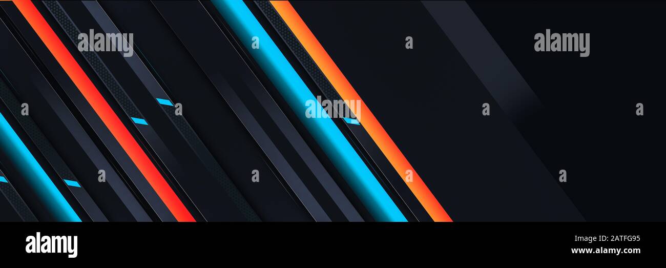 Abstract orange blue and grayish modern cyber metallic lines background card template banner design Stock Photo