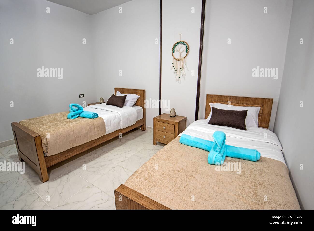 Interior Design Decor Furnishing Of Luxury Apartment Bedroom With Twin Single Beds Stock Photo Alamy