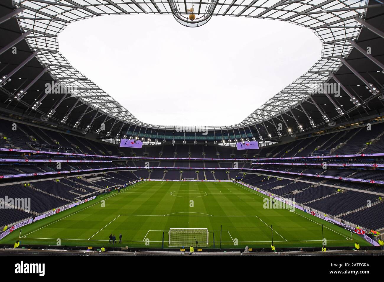 LONDON, ENGLAND - FEBRUARY 2, 2020: General view of the venue seen ahead of the 2019/20 Premier League game between Tottenham Hotspur FC and Manchester City FC at Tottenham Hotspur Stadium. Stock Photo