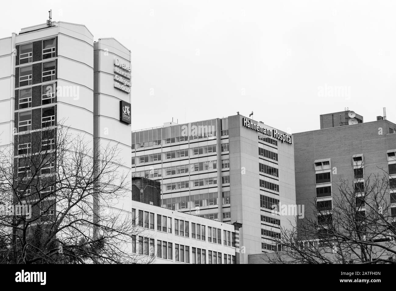 An image of Drexel University and the former Hahnemann University Hospital. Stock Photo