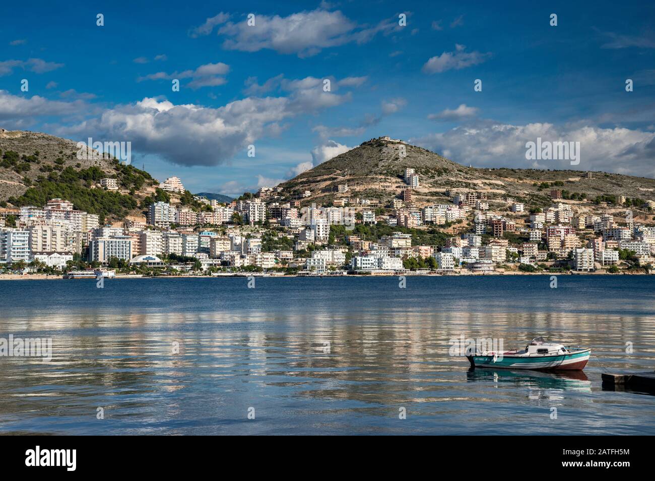 Bay of Saranda, Ionian Sea coast in Saranda (Sarande), Albanian Riviera, Albania Stock Photo