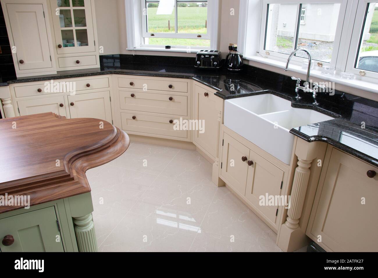 kitchen interior furniture, wood worktop, classic design Stock Photo