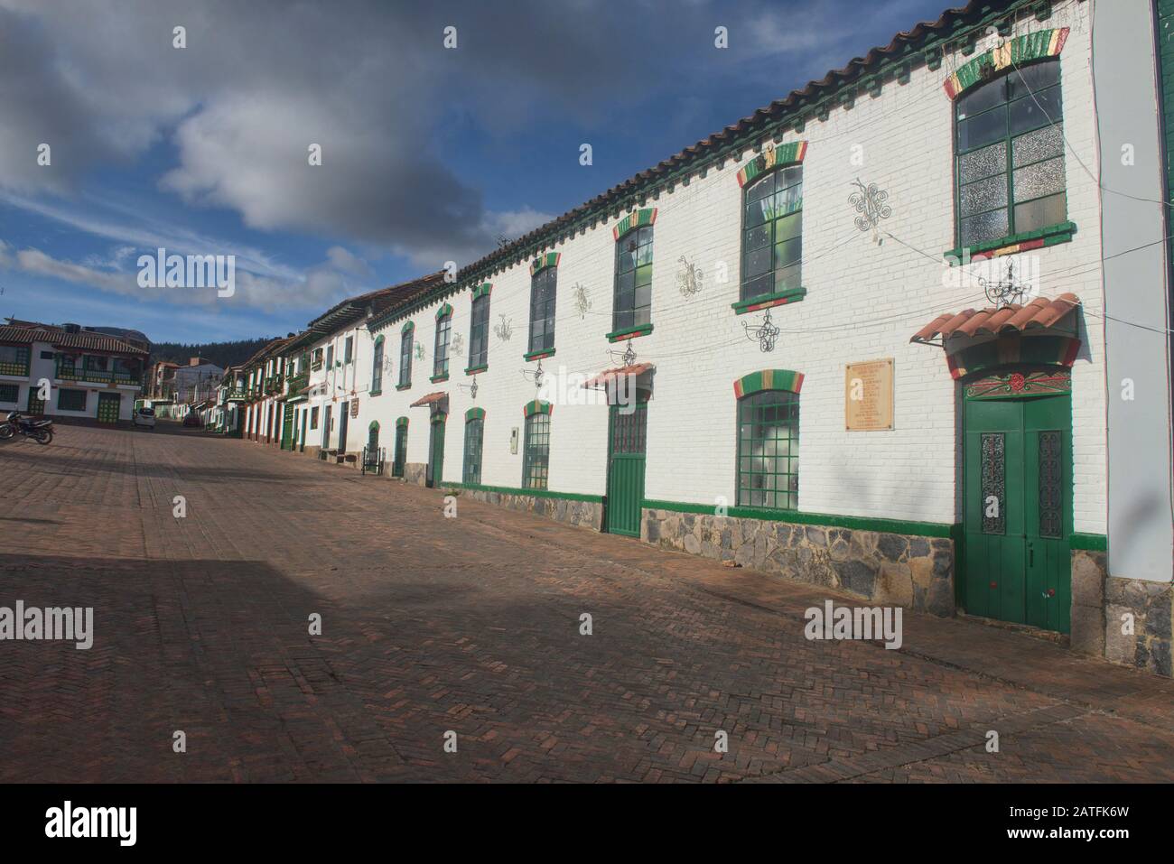 Colourful architecture in the colonial heritage town of Monguí, Boyaca, Colombia Stock Photo