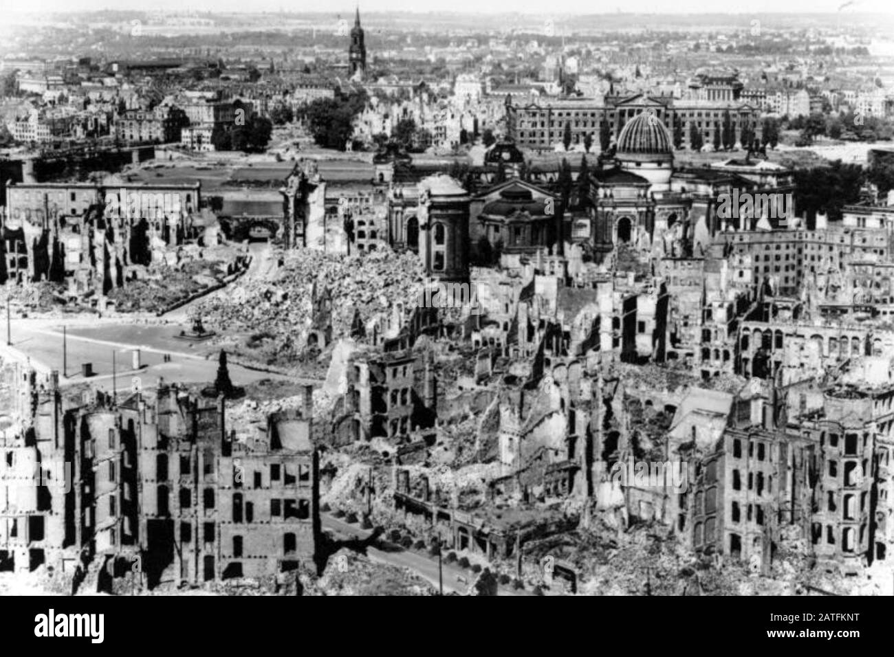 DRESDEN Centre of the German city after the Allied bombing raids in February 1945 Stock Photo