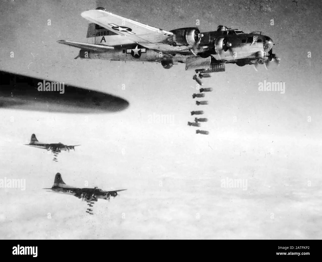 CHEMNITZ, Germany. USAAF B17 bombers in daylight raids attacking the railway marshalling yards in March 1945 Stock Photo