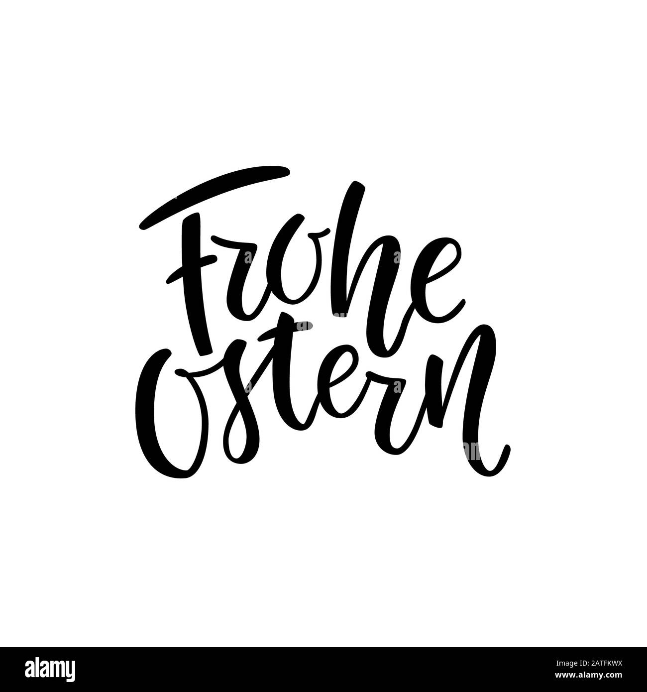 Happy Easter German text lettering calligraphy. Frohe Ostern for Paschal greeting card.  font on white background. Great for greeting card, poster, la Stock Photo