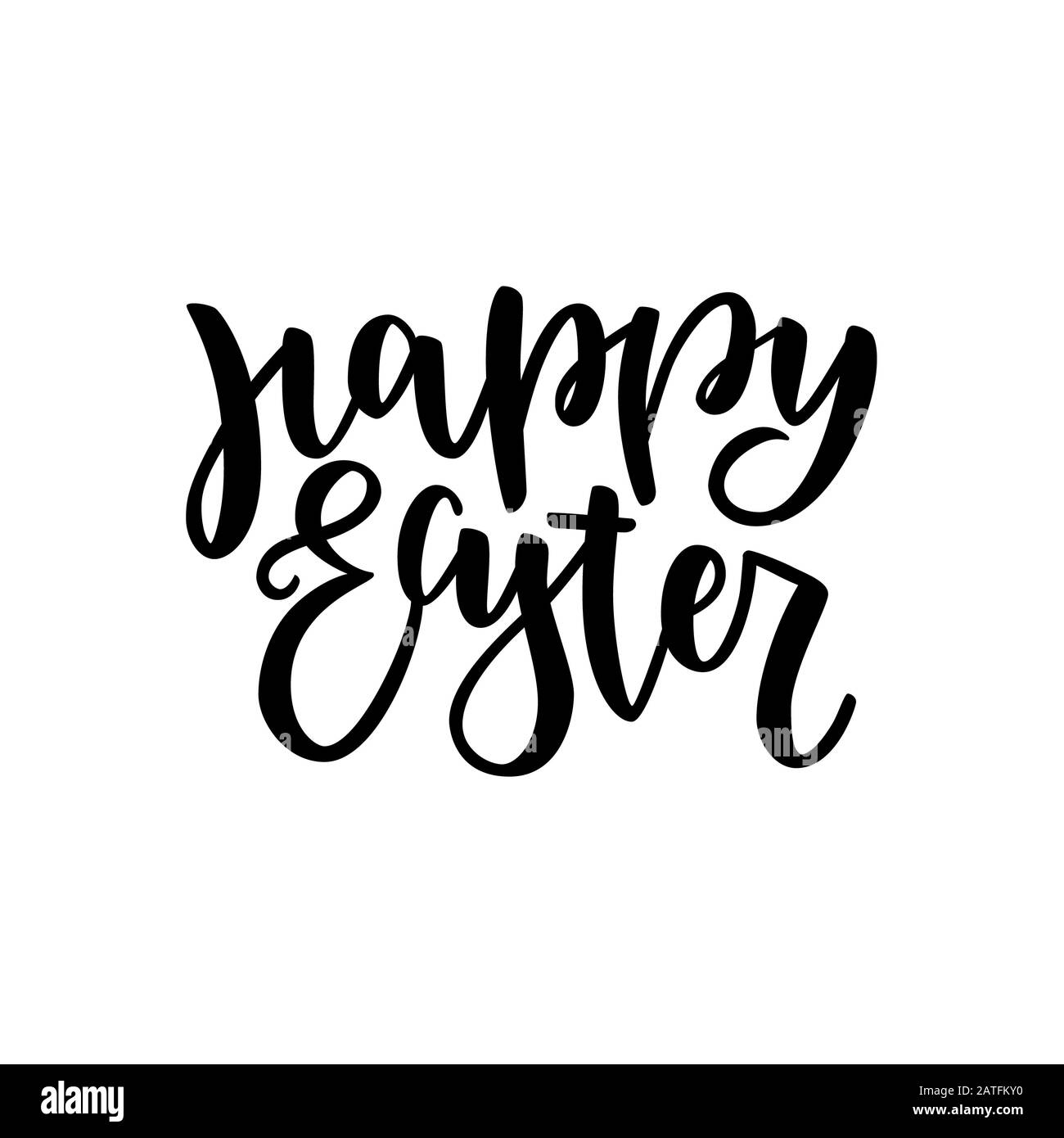 Happy Easter lettering for greeting card.  illustration isolated on white background. Modern black brush ink handlettering. Stock Photo