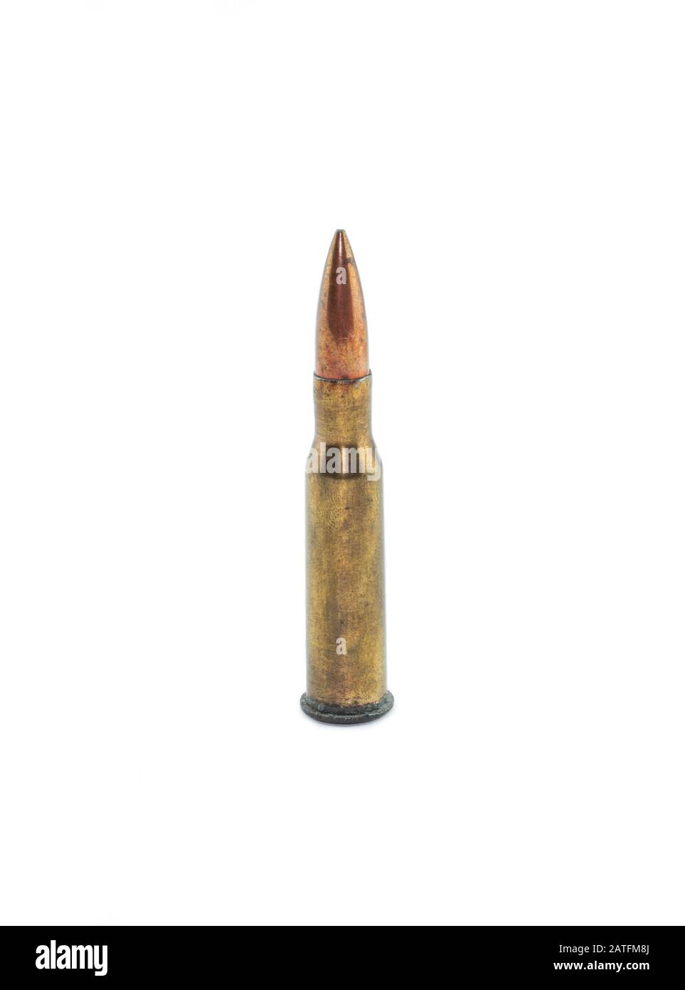 Old rifle bullet isolated on white background Stock Photo