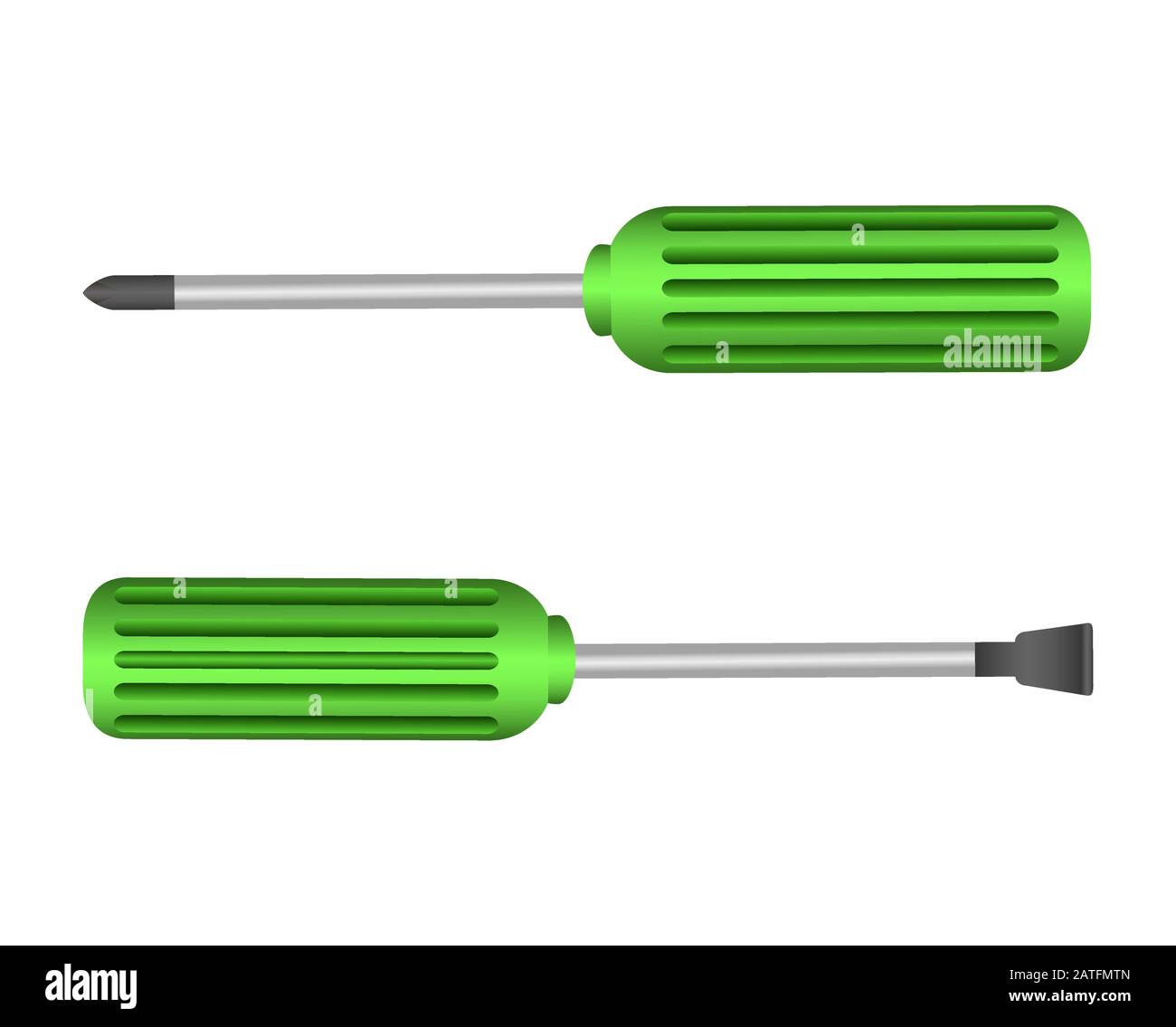 Different types of screwdrivers set on white background. Isolated realistic vector image Stock Vector